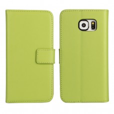 Samsung Galaxy S6 - Genuine Leather Flip Stand Protective Phone Cover Case Wallet - Green